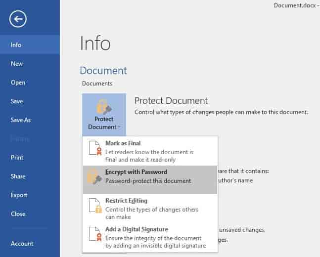 Password Protecting Files with Microsoft Office 2016