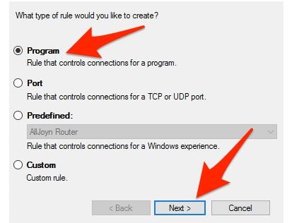 Dont give program internet access in Windows 10