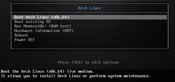 How to boot Arch Linux from Live USB